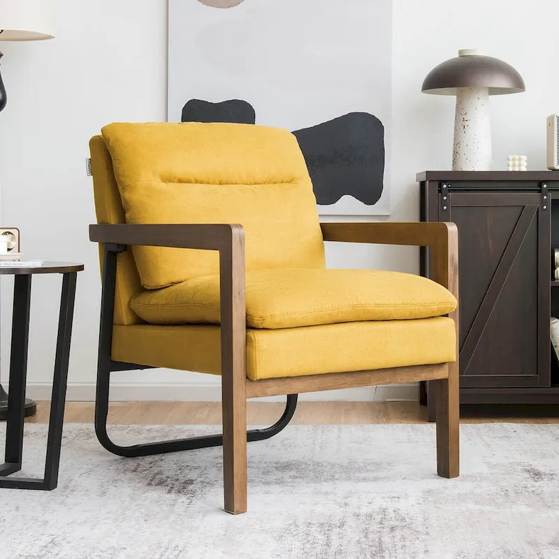 Costway Fauteuil d'appoint moderne avec pieds en bois d'hévéa – 34,5 x 26,5 x 36