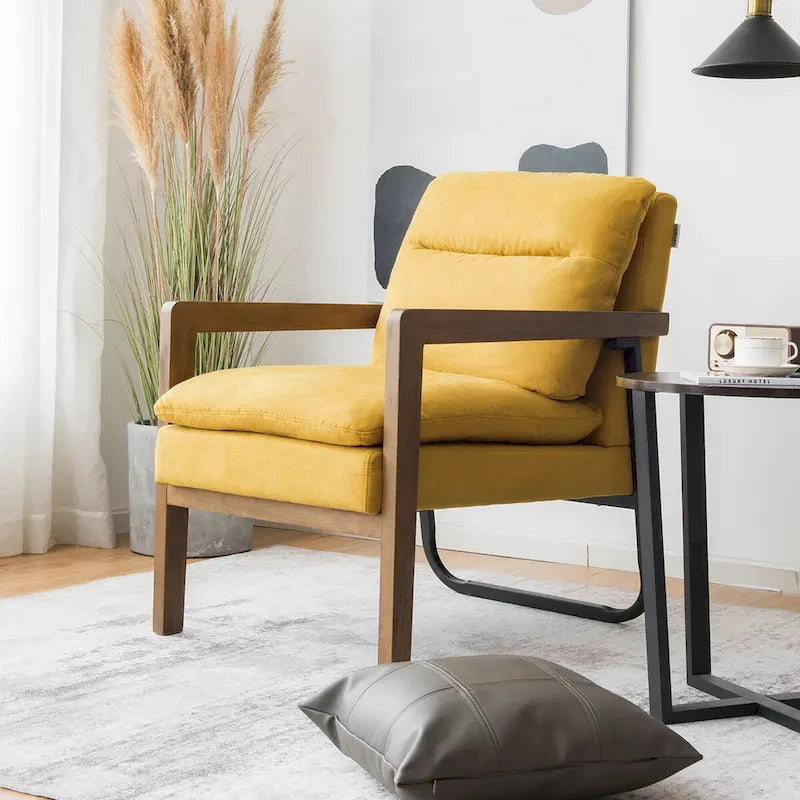 Costway Fauteuil d'appoint moderne avec pieds en bois d'hévéa – 34,5 x 26,5 x 36