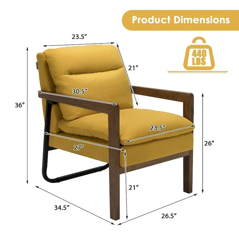 Costway Fauteuil d'appoint moderne avec pieds en bois d'hévéa – 34,5 x 26,5 x 36