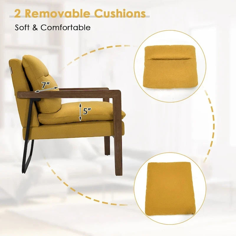 Costway Fauteuil d'appoint moderne avec pieds en bois d'hévéa – 34,5 x 26,5 x 36