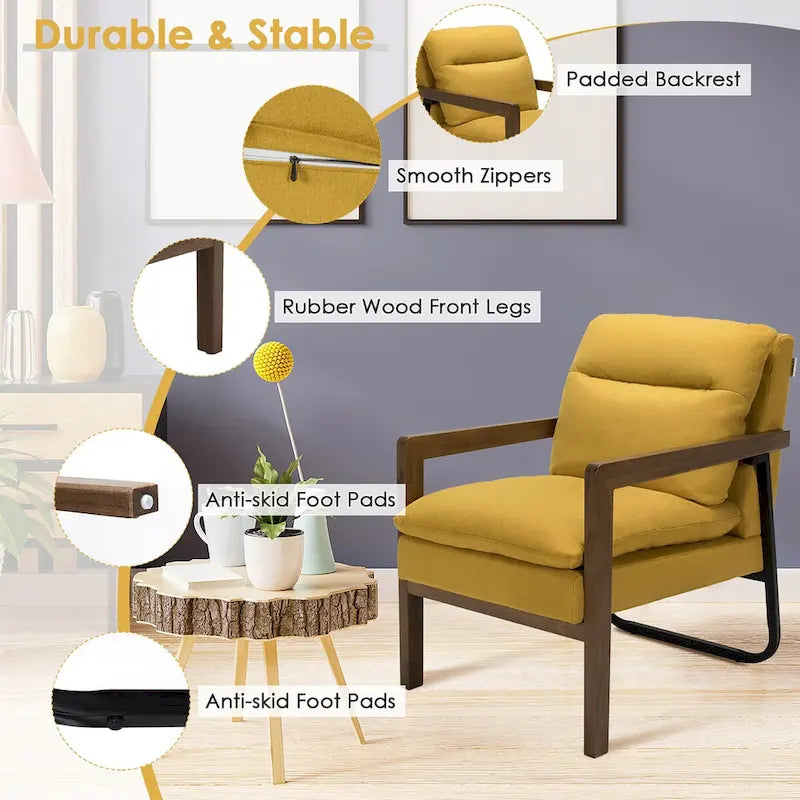 Costway Fauteuil d'appoint moderne avec pieds en bois d'hévéa – 34,5 x 26,5 x 36