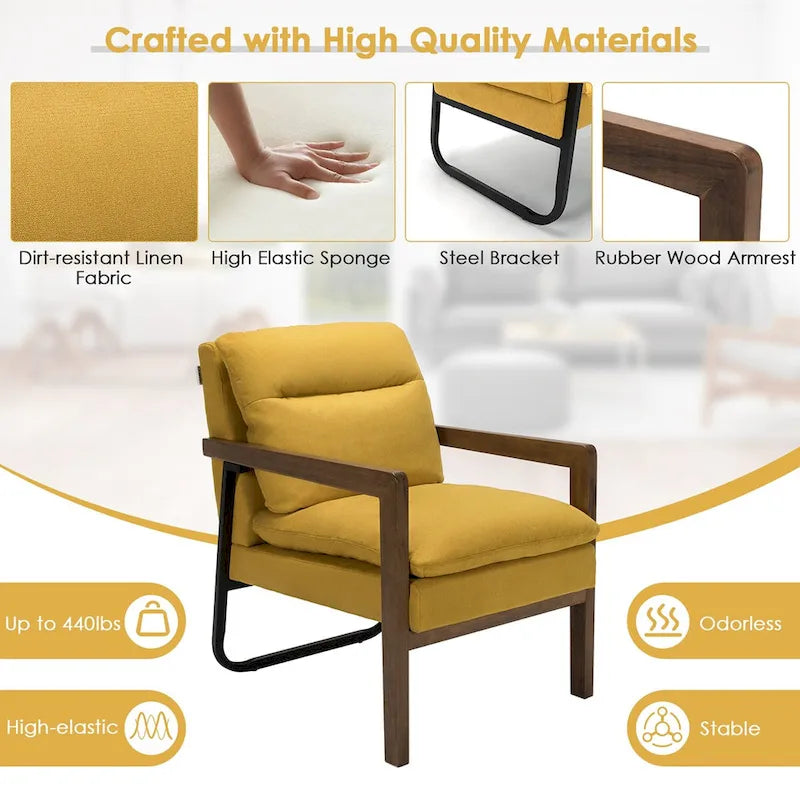 Costway Fauteuil d'appoint moderne avec pieds en bois d'hévéa – 34,5 x 26,5 x 36