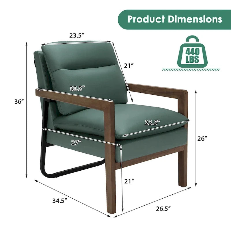 Costway Fauteuil d'appoint moderne avec pieds en bois d'hévéa – 34,5 x 26,5 x 36
