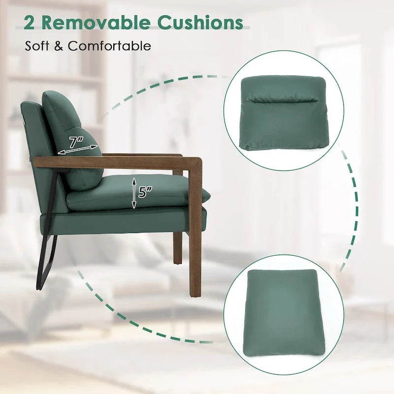 Costway Fauteuil d'appoint moderne avec pieds en bois d'hévéa – 34,5 x 26,5 x 36