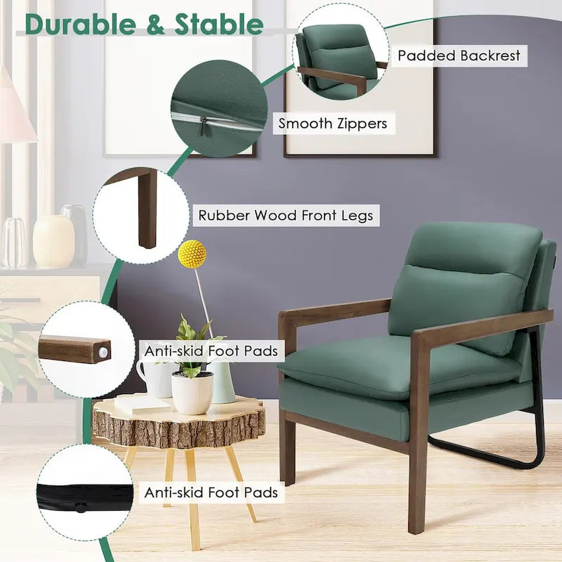 Costway Fauteuil d'appoint moderne avec pieds en bois d'hévéa – 34,5 x 26,5 x 36