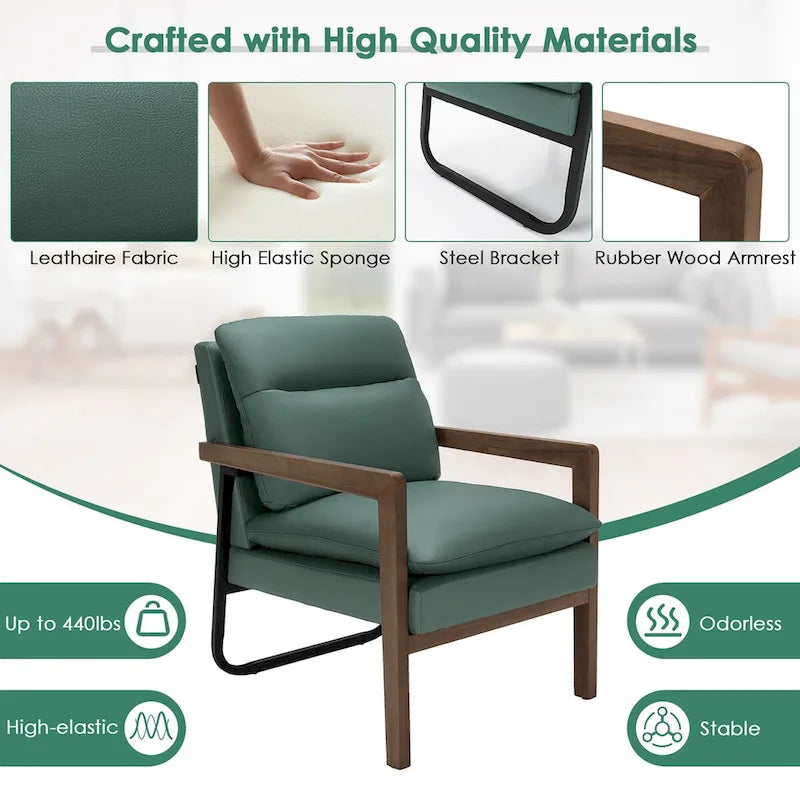 Costway Fauteuil d'appoint moderne avec pieds en bois d'hévéa – 34,5 x 26,5 x 36