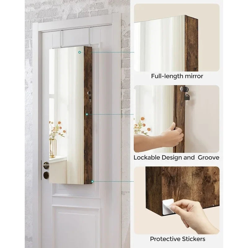 Armadio portagioie bianco in legno chiudibile a chiave con specchio - 14.8L x 3.8W x 42.5H