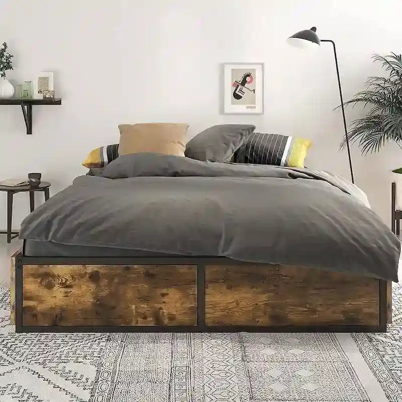 Struttura Letto a Piattaforma Queen in Metallo e Legno con 4 Cassetti Contenitore - Peso Massimo 360 kg