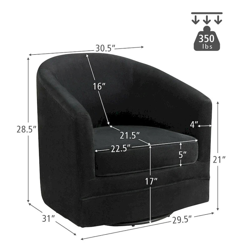 Fauteuil pivotant moderne avec base en métal - 30,5 x 31 x 28,5 (L x l x H)