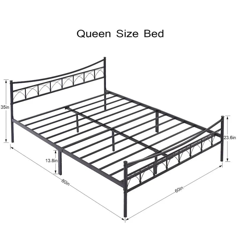 VECELO Telaio letto a piattaforma in metallo con testiera Letti singoli/matrimoniali/queen