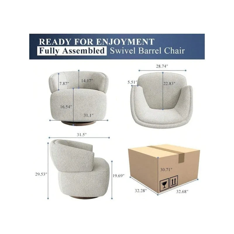 Fauteuil club pivotant rembourré entièrement assemblé