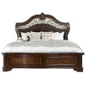 Lit King-size oriental en bois avec tête de lit sculptée complexe, marron