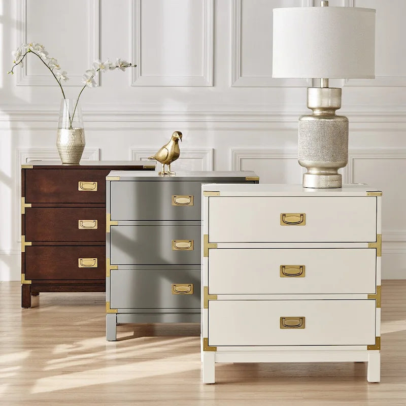Table de chevet à 3 tiroirs accents doré Kedric par iNSPIRE Q Bold