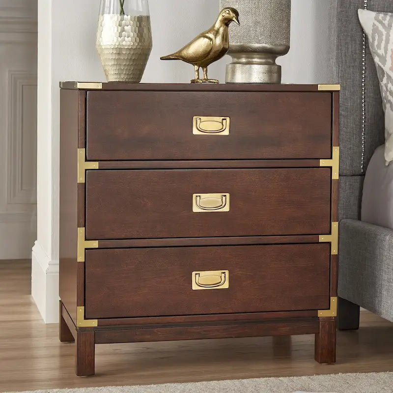 Table de chevet à 3 tiroirs accents doré Kedric par iNSPIRE Q Bold