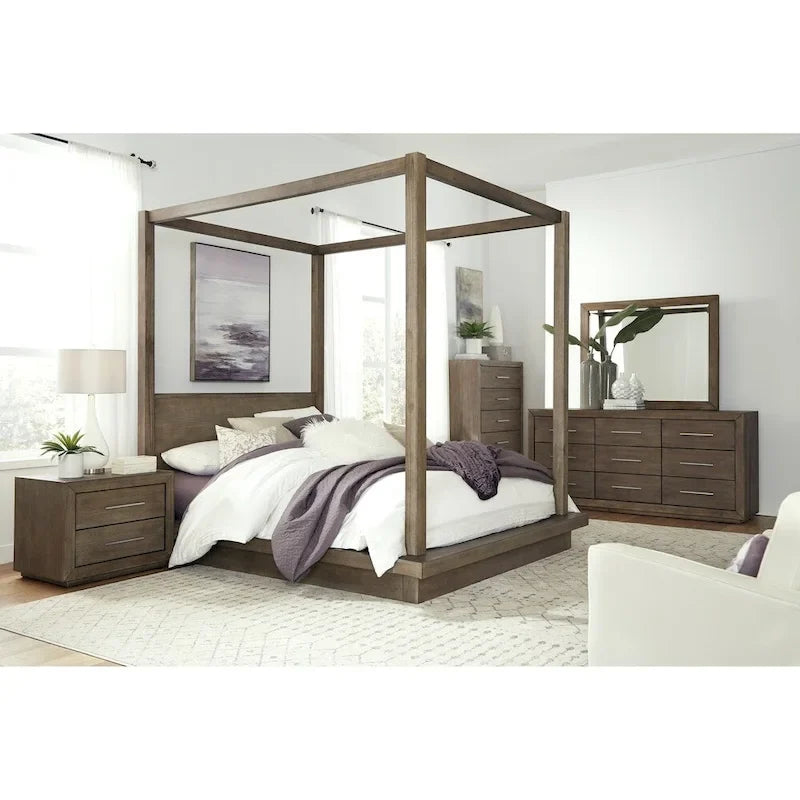 Letto a baldacchino king-size Carbon Loft Carnegie in pino scuro