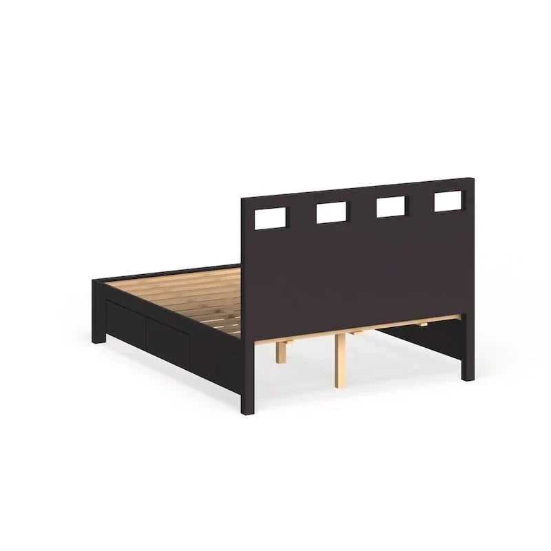 Lit de rangement en forme de plateforme à découpe rectangulaire, couleur expresso