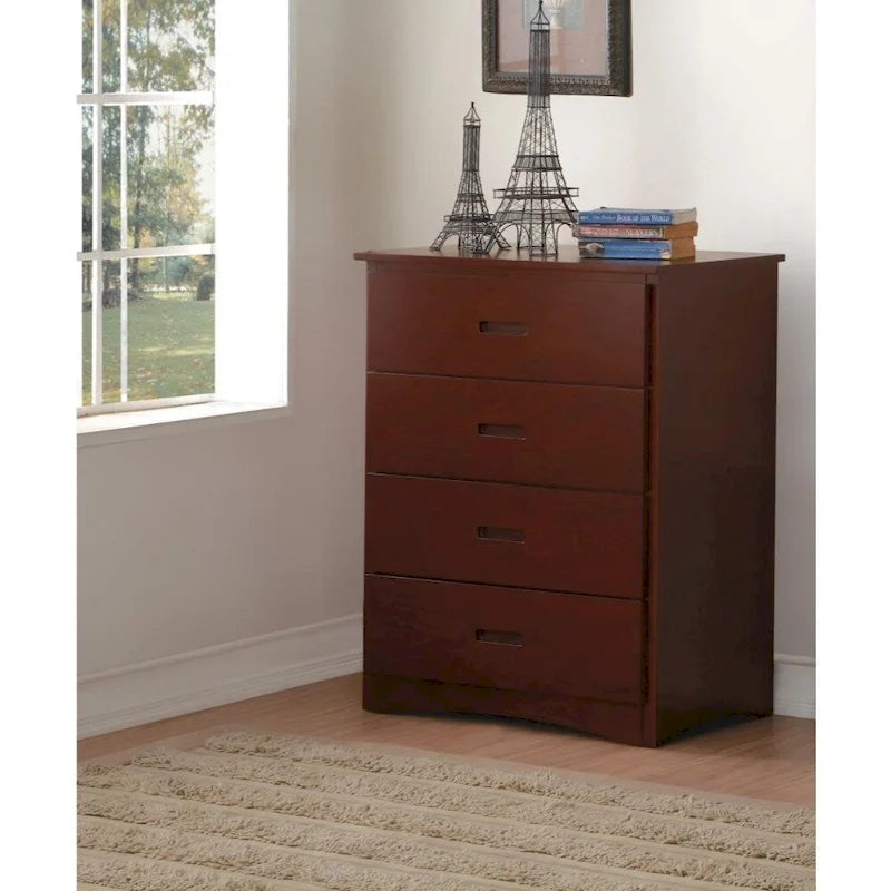 Commode en bois avec 4 tiroirs, brun cerise foncé