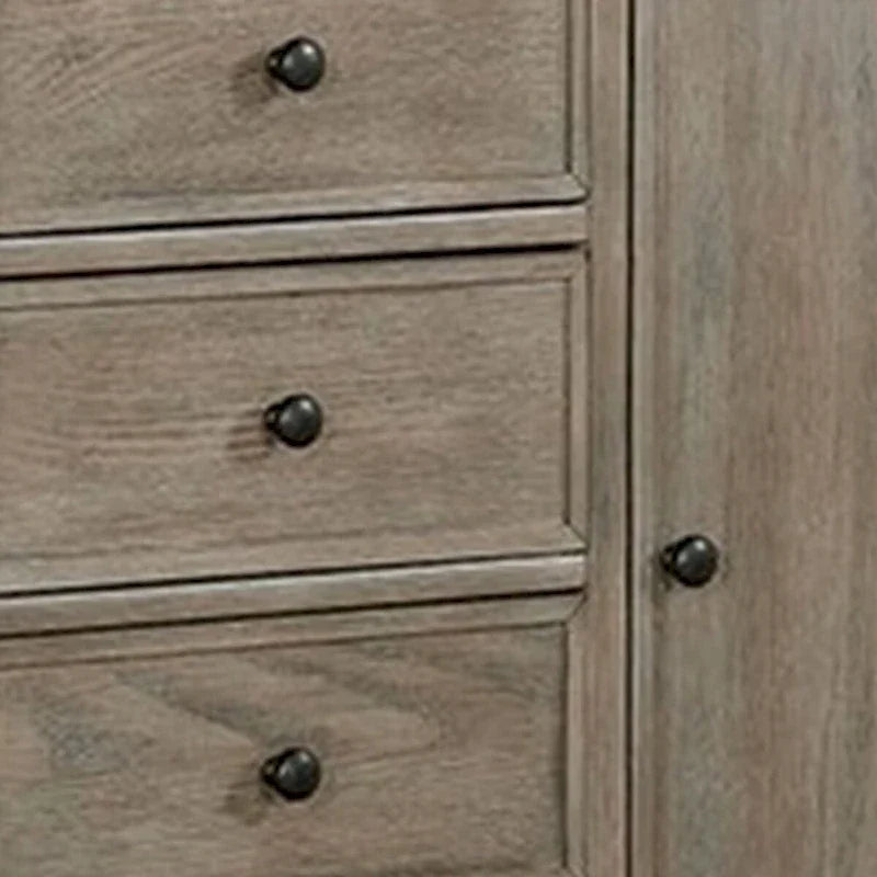 Armoire avec 6 tiroirs de rangement et pieds tournés, marron naturel