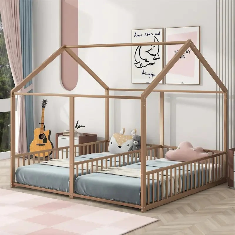 Lits de plateforme de maison en métal Merax taille double