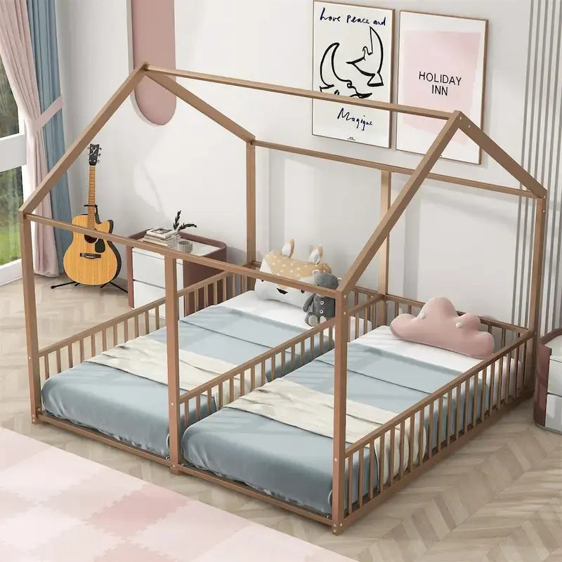 Lits de plateforme de maison en métal Merax taille double