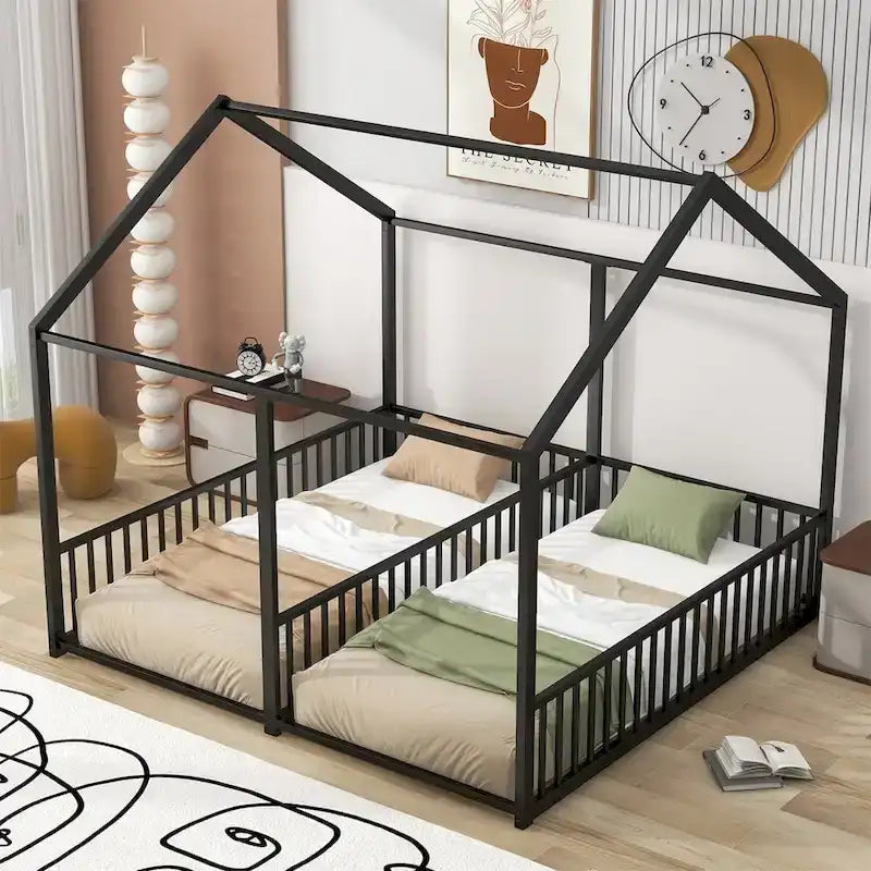 Lits de plateforme de maison en métal Merax taille double