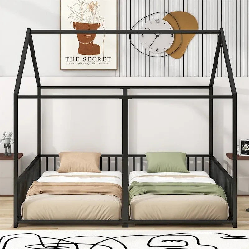 Lits de plateforme de maison en métal Merax taille double
