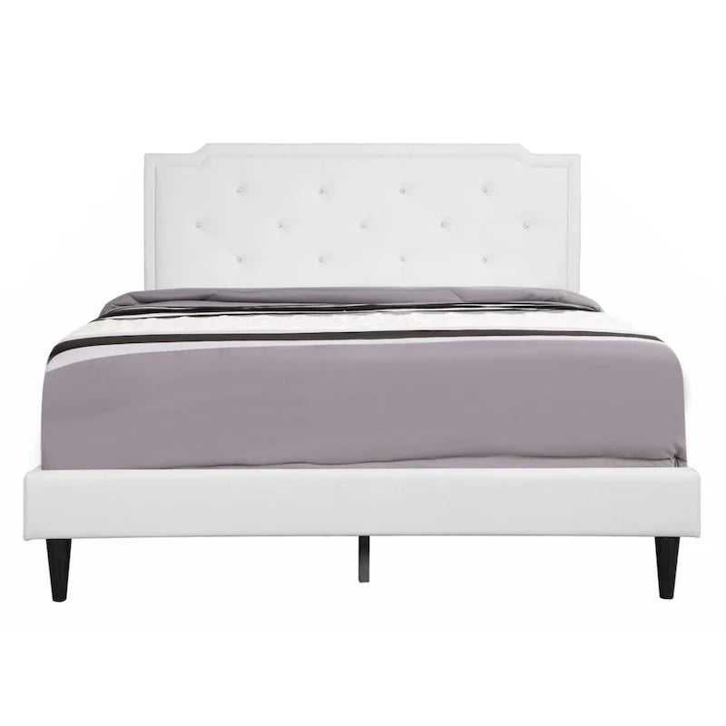 Lit plateforme en similicuir blanc, taille Queen