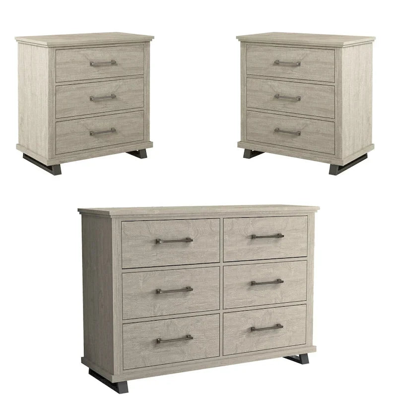 Ensemble de chambre à coucher 3 pièces de style campagnard - 2 tables de chevet et 1 commode