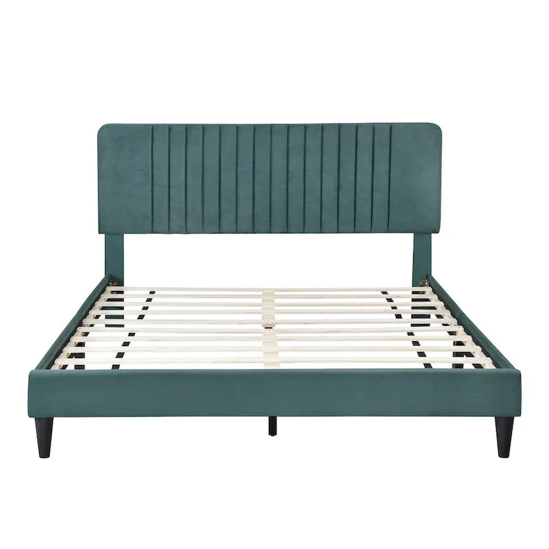 Lit plateforme tapissé Queen Size, pas besoin de sommier tapissier, tissu velours