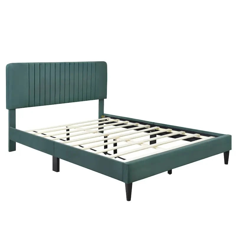 Lit plateforme tapissé Queen Size, pas besoin de sommier tapissier, tissu velours