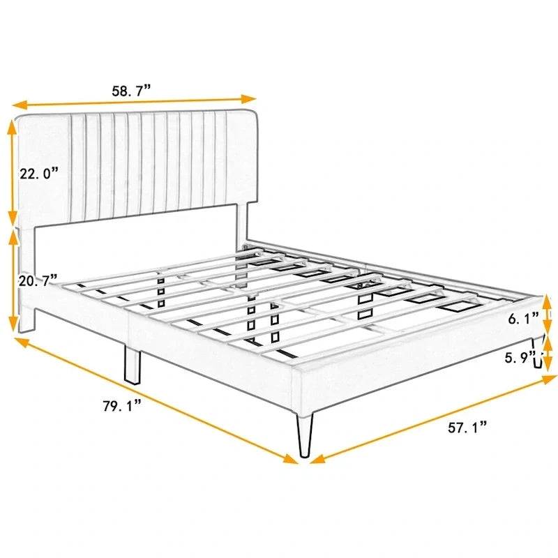 Lit plateforme tapissé Queen Size, pas besoin de sommier tapissier, tissu velours