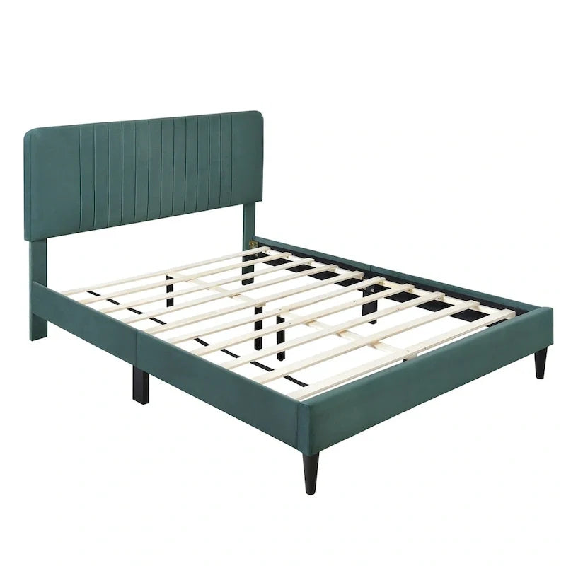 Lit plateforme tapissé Queen Size, pas besoin de sommier tapissier, tissu velours