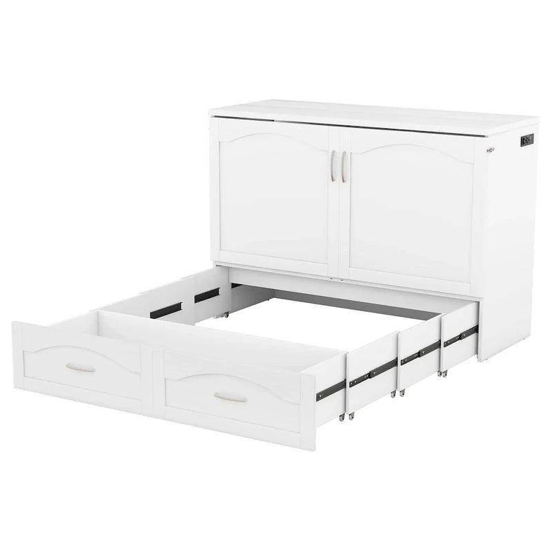 Lit escamotable Queen/Full avec tiroir et un ensemble de prises de courant et ports USB