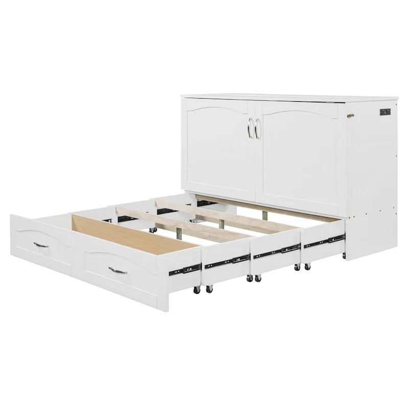 Lit escamotable Queen/Full avec tiroir et un ensemble de prises de courant et ports USB