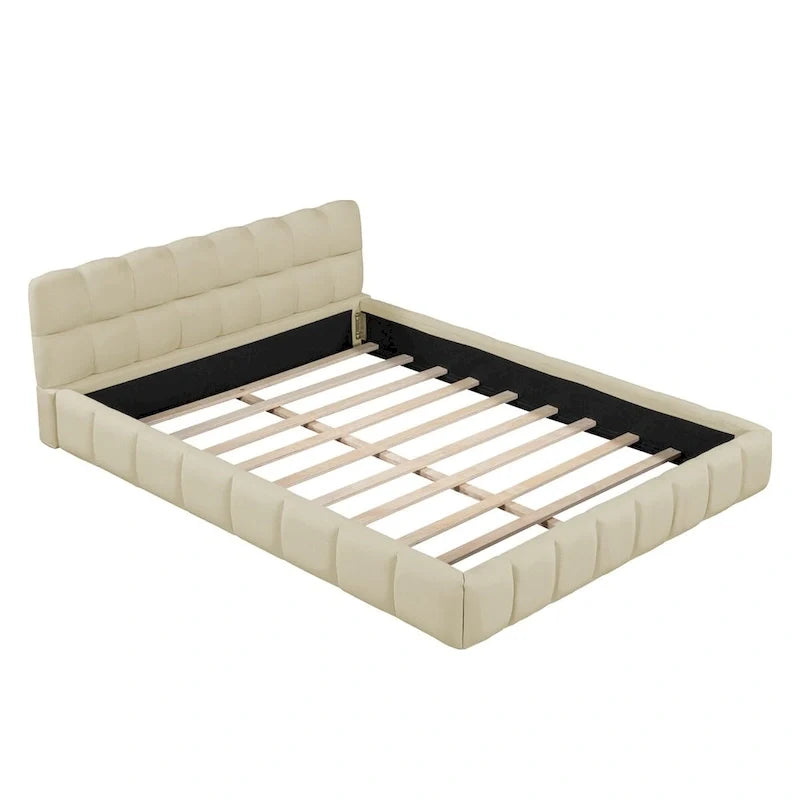 Lit plateforme capitonné avec tissu épais