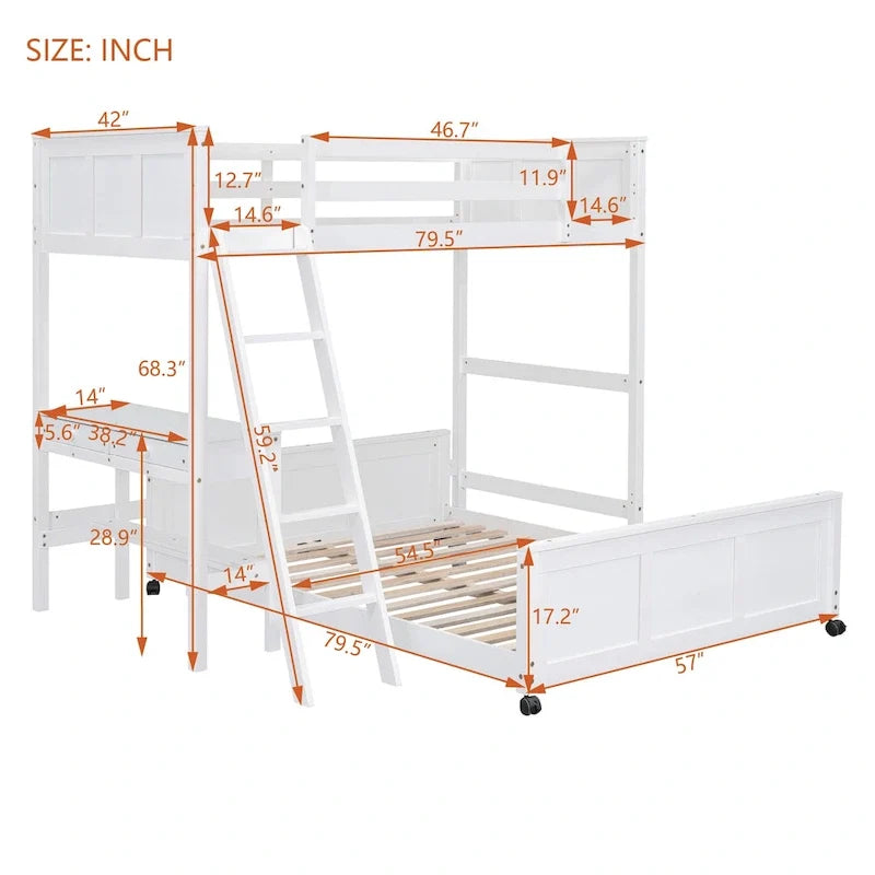 Lit superposé double sur double/double sur double avec bureau