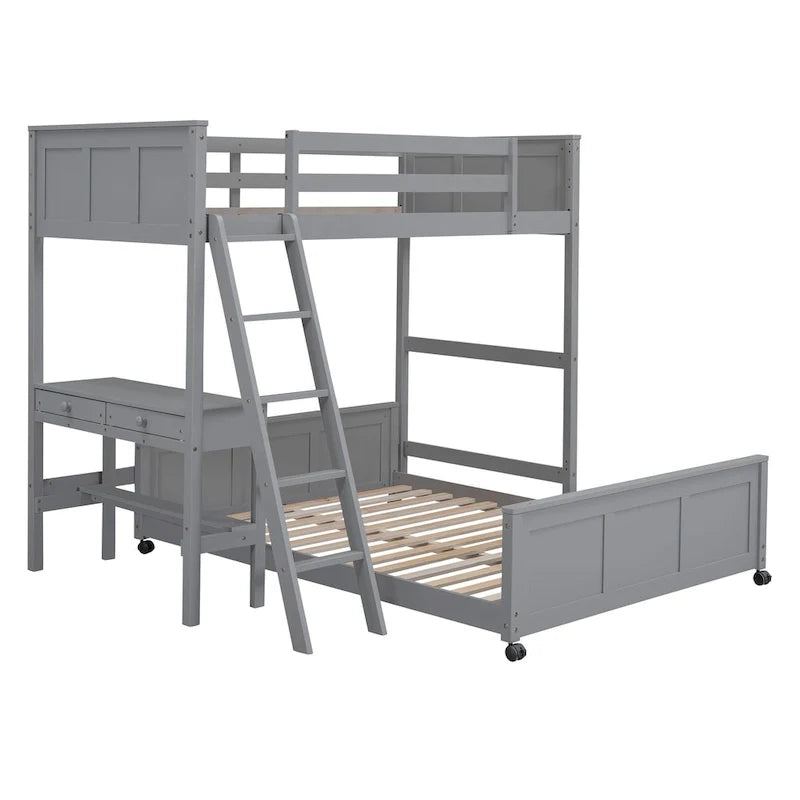 Lit superposé double sur double/double sur double avec bureau