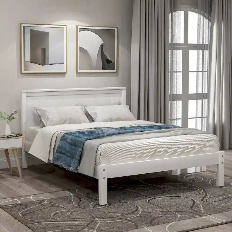 Base letto a piattaforma con testiera, supporto a doghe in legno, non necessita di box spring