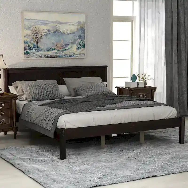 Base letto a piattaforma con testiera, supporto a doghe in legno, non necessita di box spring