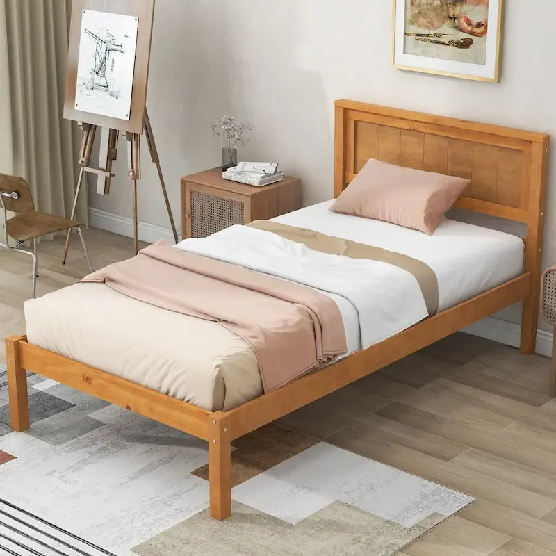 Base letto a piattaforma con testiera, supporto a doghe in legno, non necessita di box spring