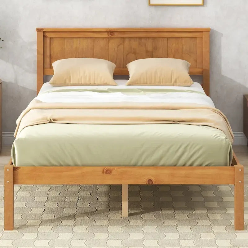 Base letto a piattaforma con testiera, supporto a doghe in legno, non necessita di box spring
