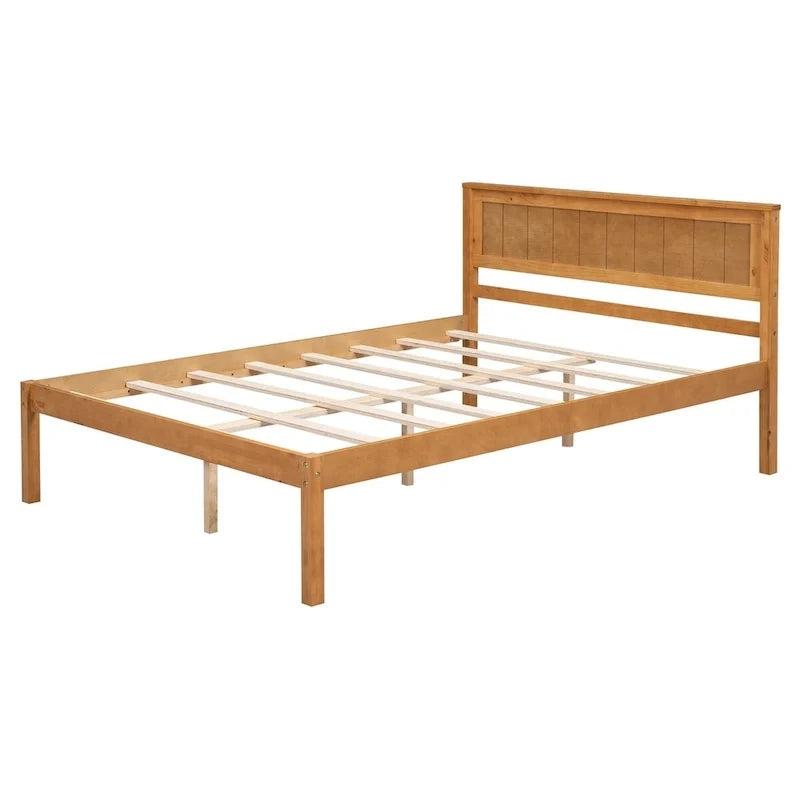 Base letto a piattaforma con testiera, supporto a doghe in legno, non necessita di box spring