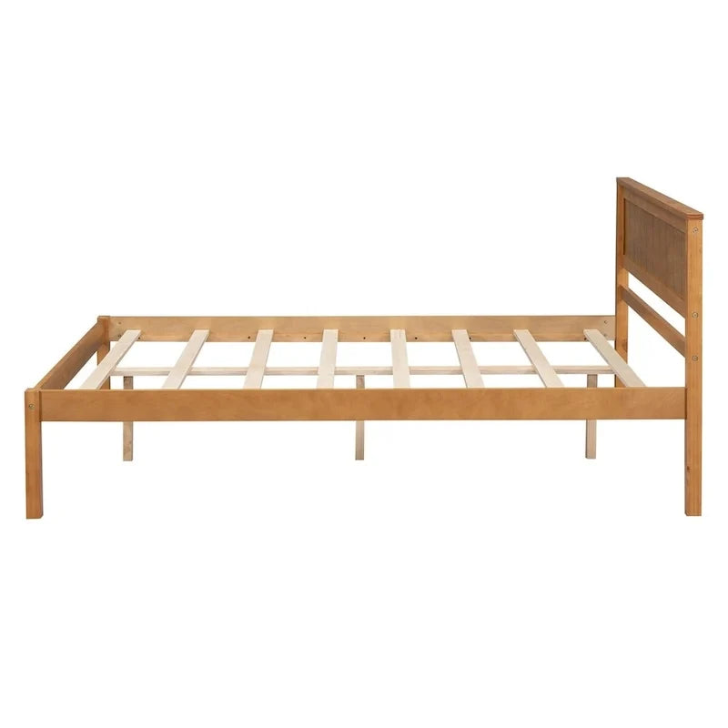 Base letto a piattaforma con testiera, supporto a doghe in legno, non necessita di box spring