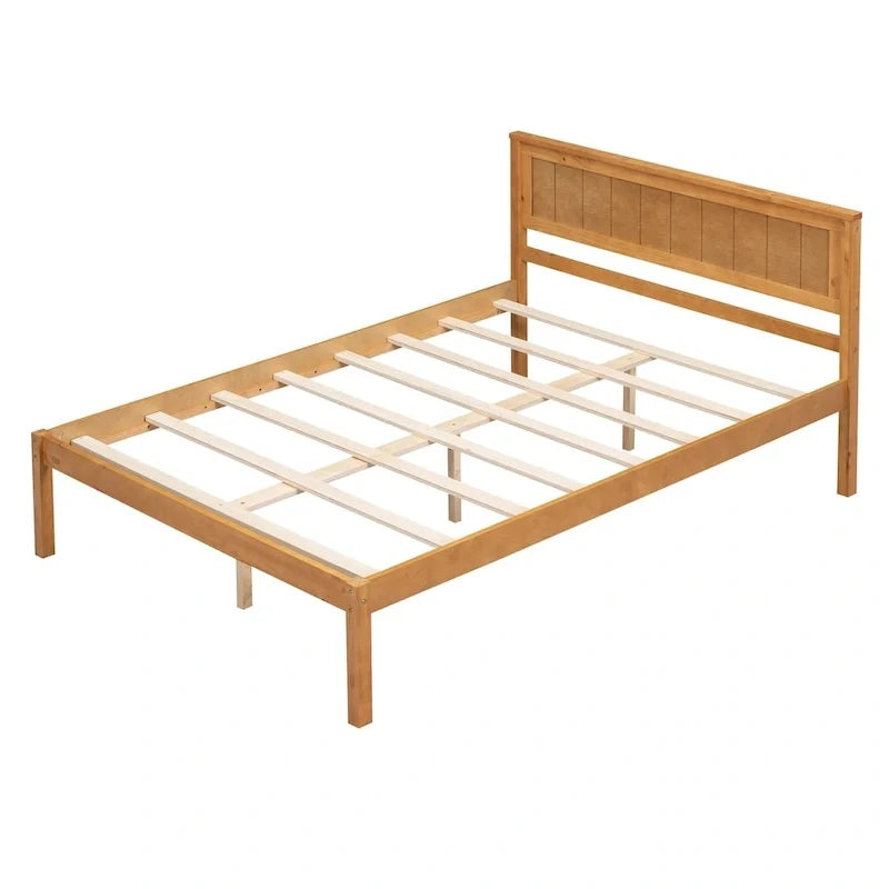 Base letto a piattaforma con testiera, supporto a doghe in legno, non necessita di box spring