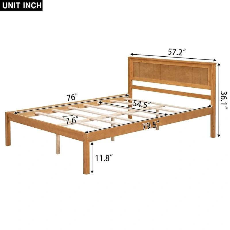 Base letto a piattaforma con testiera, supporto a doghe in legno, non necessita di box spring