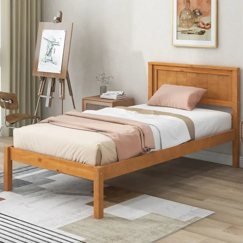 Base letto a piattaforma con testiera, supporto a doghe in legno, non necessita di box spring