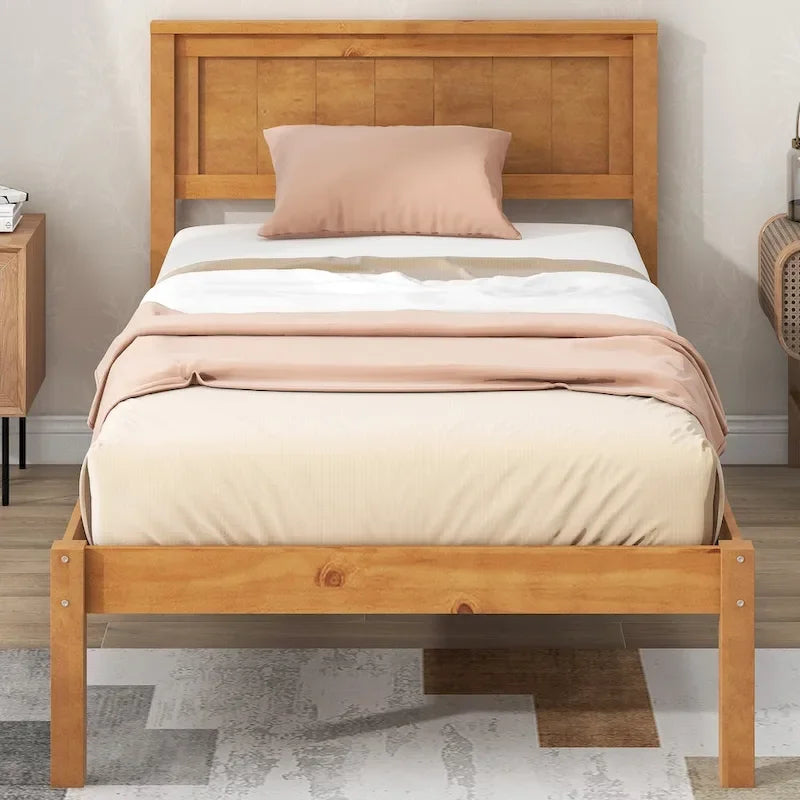 Base letto a piattaforma con testiera, supporto a doghe in legno, non necessita di box spring
