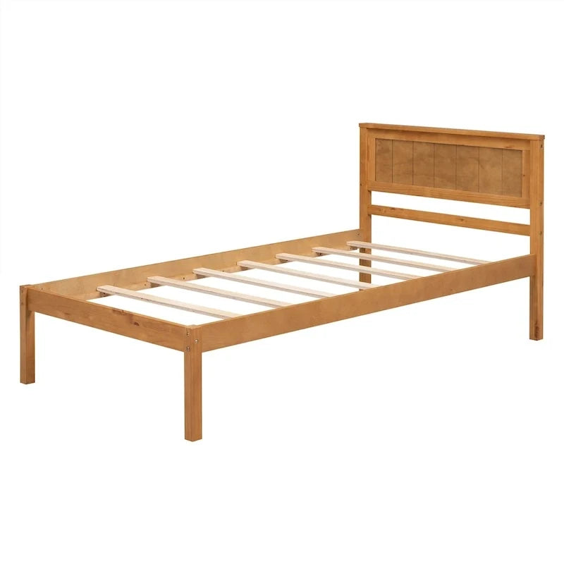 Base letto a piattaforma con testiera, supporto a doghe in legno, non necessita di box spring