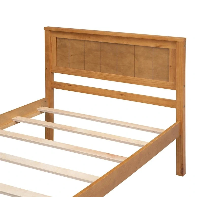 Base letto a piattaforma con testiera, supporto a doghe in legno, non necessita di box spring