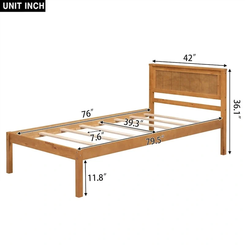 Base letto a piattaforma con testiera, supporto a doghe in legno, non necessita di box spring